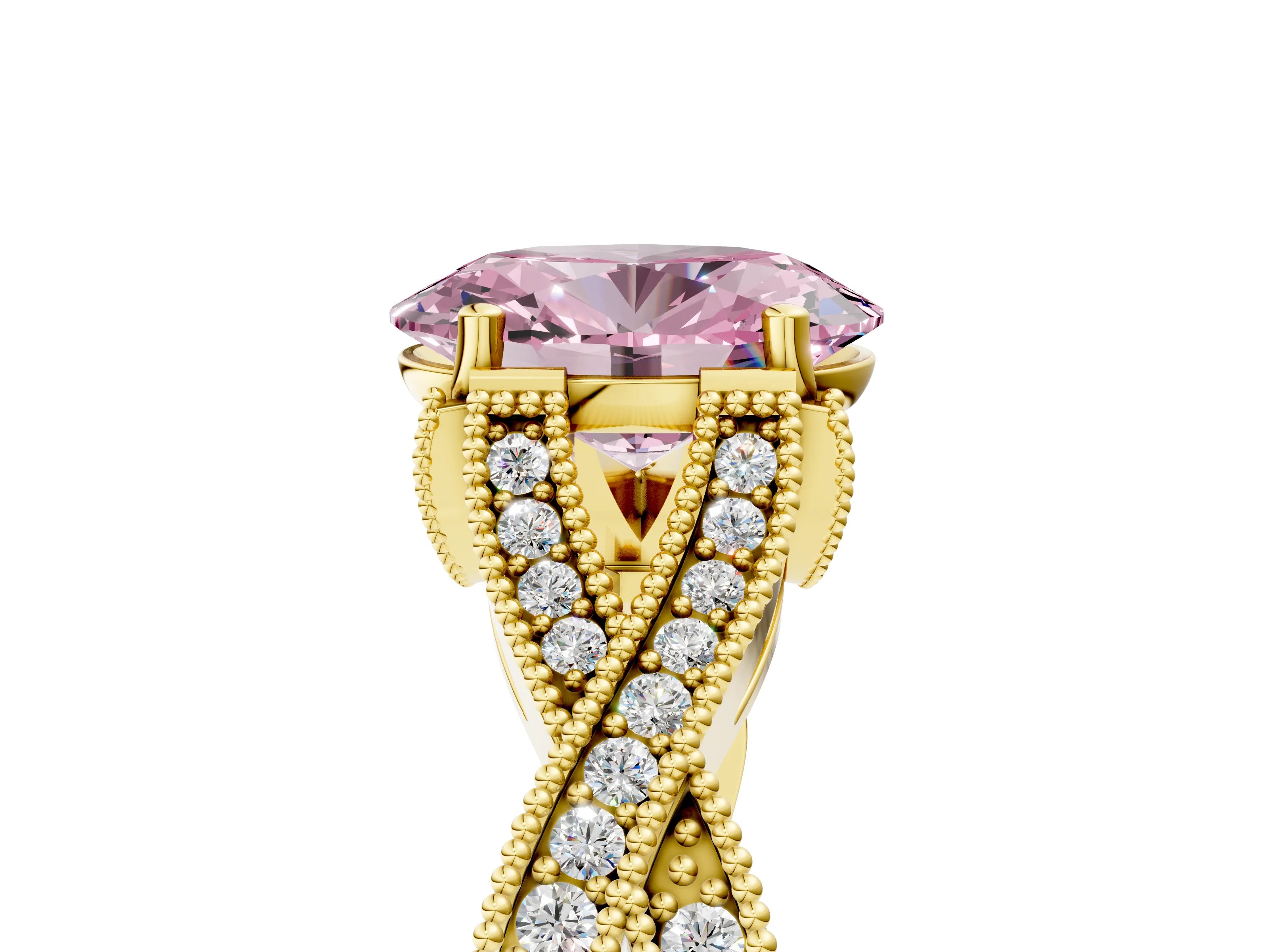 Yellow gold Fancy Pink Oval Cut Cut Diamond Twisted Band with Milgrain Pave Setting and Four-Prong Setting_5