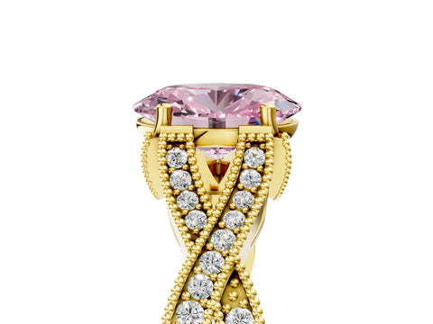 Yellow gold Fancy Pink Oval Cut Cut Diamond Twisted Band with Milgrain Pave Setting and Four-Prong Setting_5