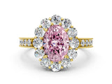 Yellow gold Fancy Pink Oval Cut Cut Halo Diamond Pavé Engagement Ring with Milgrain Detailing