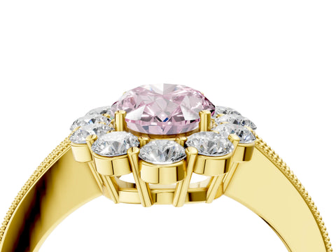 Yellow gold Fancy Pink Oval Cut Cut Halo Diamond Pavé Engagement Ring with Milgrain Detailing_4