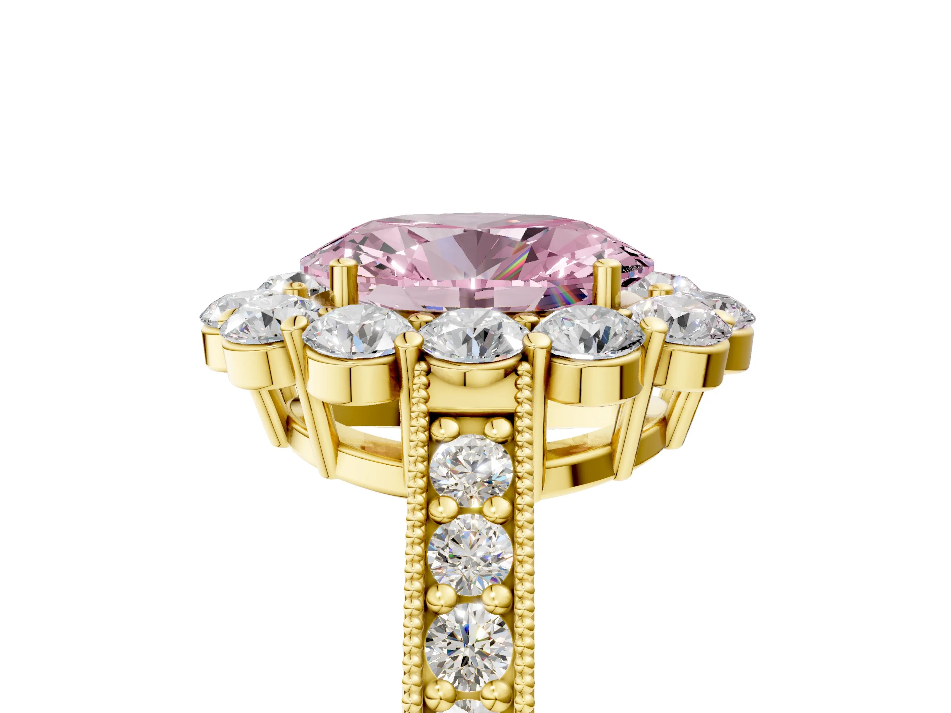 Yellow gold Fancy Pink Oval Cut Cut Halo Diamond Pavé Engagement Ring with Milgrain Detailing_5