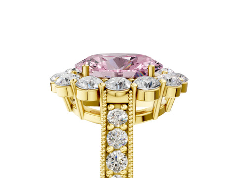 Yellow gold Fancy Pink Oval Cut Cut Halo Diamond Pavé Engagement Ring with Milgrain Detailing_5