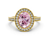 Yellow gold Fancy Pink Oval Cut Cut Halo Pavé Diamond Ring