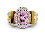 Yellow gold Fancy Pink Oval Cut Cut Halo Split Shank Prong Set Ring
