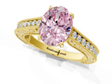 Yellow gold Fancy Pink Oval Cut Cut Pave Band Milgrain Solitaire Ring_1