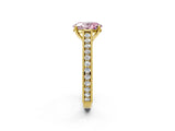 Yellow gold Fancy Pink Oval Cut Cut Pave Band Milgrain Solitaire Ring_2