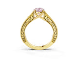 Yellow gold Fancy Pink Oval Cut Cut Pave Band Milgrain Solitaire Ring_3
