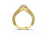 Yellow gold Fancy Pink Oval Cut Cut Pave Band Milgrain Solitaire Ring_4