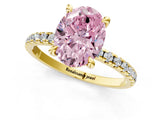 Yellow gold Fancy Pink Oval Cut Diamond Brilliant Solitaire Ring with Pavé Band and Four-Prong Setting_13