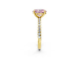 Yellow gold Fancy Pink Oval Cut Diamond Brilliant Solitaire Ring with Pavé Band and Four-Prong Setting_14