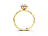 Yellow gold Fancy Pink Oval Cut Diamond Brilliant Solitaire Ring with Pavé Band and Four-Prong Setting_15