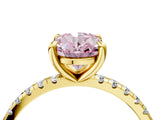 Yellow gold Fancy Pink Oval Cut Diamond Brilliant Solitaire Ring with Pavé Band and Four-Prong Setting_16