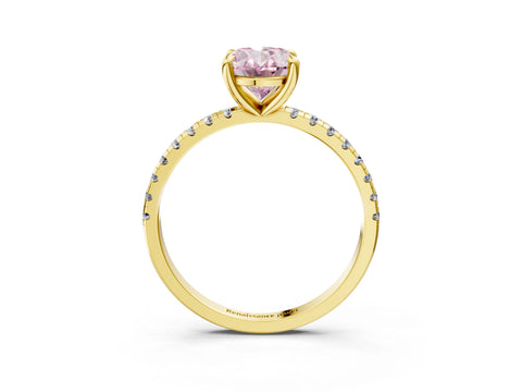 Yellow gold Fancy Pink Oval Cut Diamond Brilliant Solitaire Ring with Pavé Band and Four-Prong Setting_3