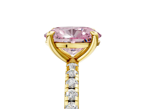 Yellow gold Fancy Pink Oval Cut Diamond Brilliant Solitaire Ring with Pavé Band and Four-Prong Setting_5