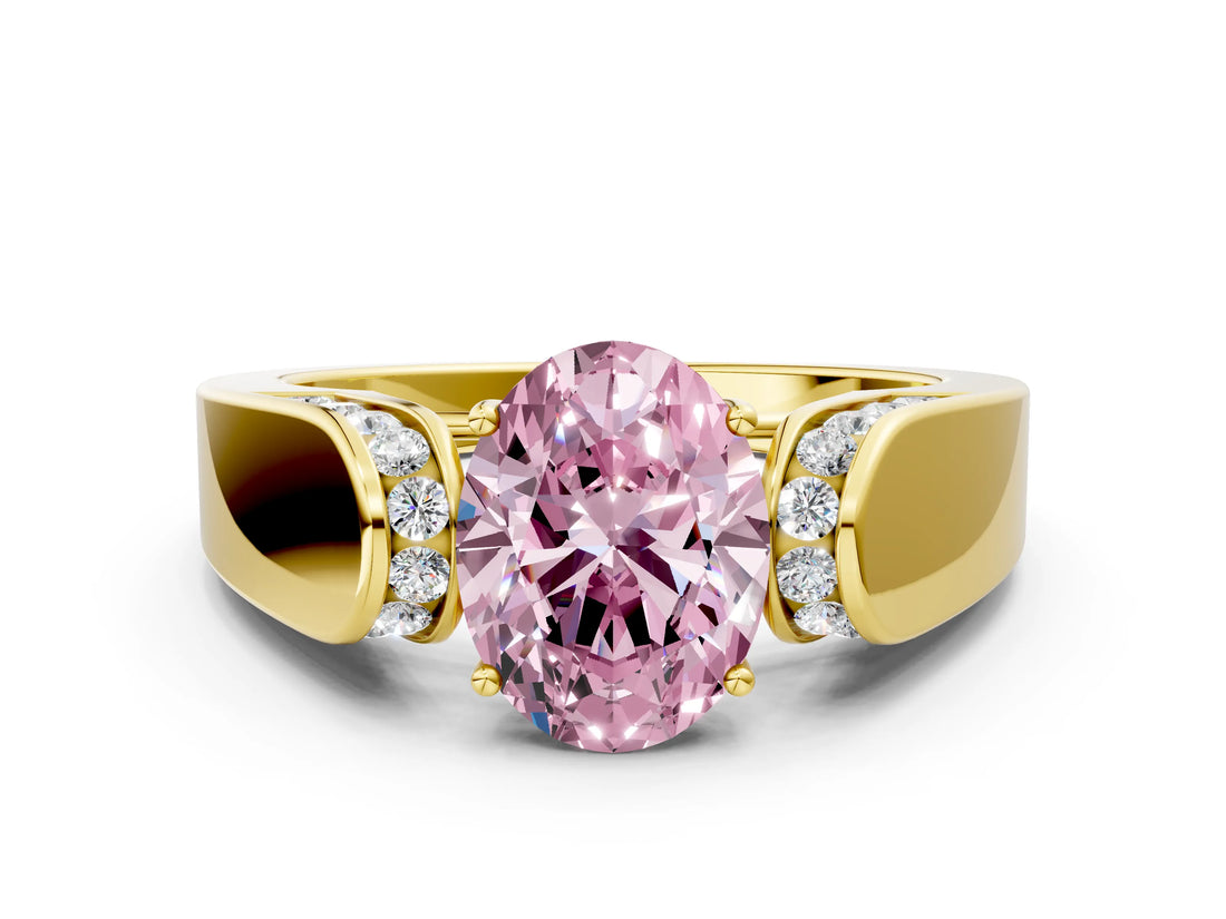 Yellow gold Fancy Pink Oval Cut Diamond Channel Set Solitaire Ring with Four-Prong Setting_36