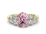 Yellow gold Fancy Pink Oval  Cut Diamond Cluster Ring with Round Accent Stones and Prong Setting on a Classic Band_49