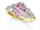 Yellow gold Fancy Pink Oval  Cut Diamond Cluster Ring with Round Accent Stones and Prong Setting on a Classic Band_50