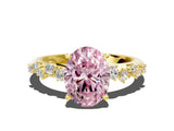 Yellow gold Fancy Pink Oval Cut Diamond Cluster Side Stone Solitaire Ring with Prong Setting_53