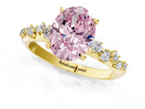 Yellow gold Fancy Pink Oval Cut Diamond Cluster Side Stone Solitaire Ring with Prong Setting_54