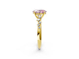 Yellow gold Fancy Pink Oval Cut Diamond Cluster Side Stone Solitaire Ring with Prong Setting_55