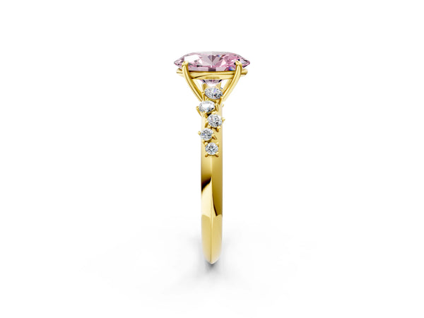 Yellow Gold Oval Graduated Cluster Engagement Ring Setting for Fancy Pink Center