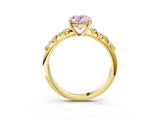 Yellow gold Fancy Pink Oval Cut Diamond Cluster Side Stone Solitaire Ring with Prong Setting_56