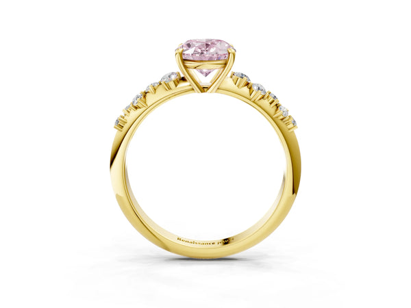 Yellow Gold Oval Graduated Cluster Engagement Ring Setting for Fancy Pink Center