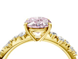 Yellow gold Fancy Pink Oval Cut Diamond Cluster Side Stone Solitaire Ring with Prong Setting_57