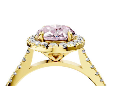 Yellow gold Fancy Pink Oval Cut Diamond Cushion Halo Ring with Pavé Band_4