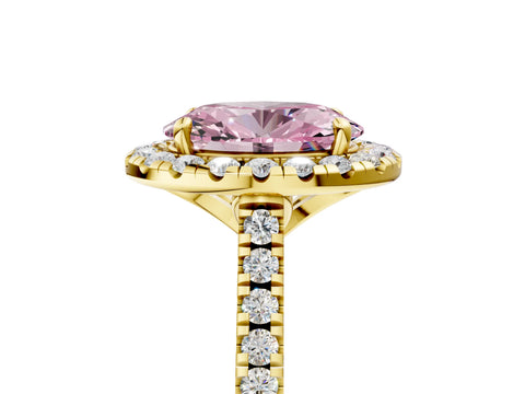 Yellow gold Fancy Pink Oval Cut Diamond Cushion Halo Ring with Pavé Band_5