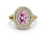 Yellow gold Fancy Pink Oval Cut Diamond Double Halo Ring with Pavé Band and Prong Setting_60