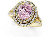 Yellow gold Fancy Pink Oval Cut Diamond Double Halo Ring with Pavé Band and Prong Setting_61
