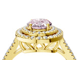 Yellow gold Fancy Pink Oval Cut Diamond Double Halo Ring with Pavé Band and Prong Setting_64