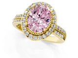 Yellow gold Fancy Pink Oval Cut Diamond Double Halo Ring with Split Shank and Four-Prong Setting_1