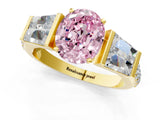 Yellow gold Fancy Pink Oval Cut Diamond Engagement Ring with Baguette Side Stones and Channel Set Band_21