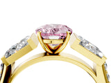 Yellow gold Fancy Pink Oval Cut Diamond Engagement Ring with Baguette Side Stones and Channel Set Band_24