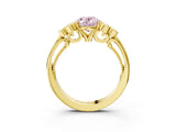 Yellow gold Fancy Pink Oval  Cut Diamond Engagement Ring with Bezel Set Round Side Stones and Prong Setting_51