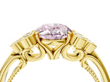 Yellow gold Fancy Pink Oval  Cut Diamond Engagement Ring with Bezel Set Round Side Stones and Prong Setting_52