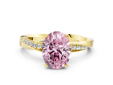 Yellow gold Fancy Pink Oval Cut Diamond Engagement Ring with Side Stone Accents and Four-Prong Setting_12