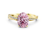 Yellow gold Fancy Pink Oval Cut Diamond Engagement Ring with Side Stone Accents and Four-Prong Setting_12