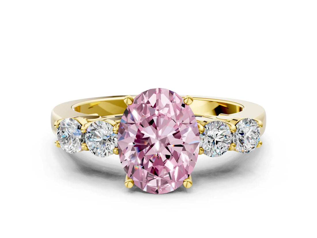 Yellow gold Fancy Pink Oval  Cut Diamond Five-Stone Prong Set White Gold Ring_33
