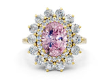 Yellow gold Fancy Pink Oval Cut Diamond Floral Double Halo Engagement Ring with Prong Setting_24