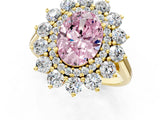 Yellow gold Fancy Pink Oval Cut Diamond Floral Double Halo Engagement Ring with Prong Setting_25