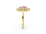 Yellow gold Fancy Pink Oval Cut Diamond Floral Double Halo Engagement Ring with Prong Setting_26