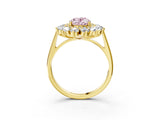 Yellow gold Fancy Pink Oval Cut Diamond Floral Double Halo Engagement Ring with Prong Setting_27