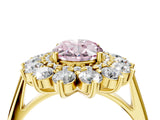 Yellow gold Fancy Pink Oval Cut Diamond Floral Double Halo Engagement Ring with Prong Setting_28