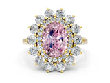 Yellow gold Fancy Pink Oval Cut Diamond Floral Double Halo Engagement Ring with Prong Setting_72