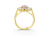 Yellow gold Fancy Pink Oval Cut Diamond Floral Double Halo Engagement Ring with Prong Setting_75