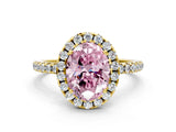 Yellow gold Fancy Pink Oval  Cut Diamond Floral Halo Engagement Ring with Pavé Band and Prong Setting_37