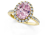Yellow gold Fancy Pink Oval  Cut Diamond Floral Halo Engagement Ring with Pavé Band and Prong Setting_38